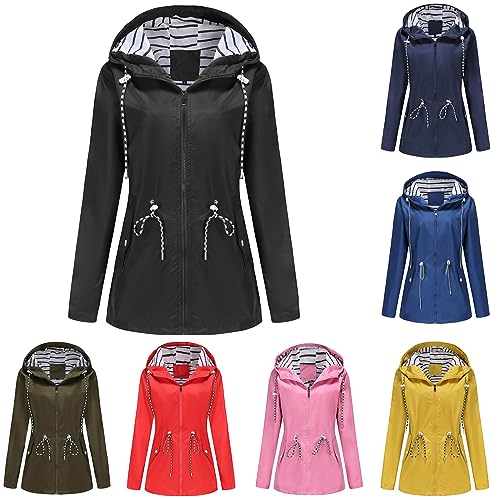 Womens Rain Jackets Waterproof with Hood Long Hooded Trench Coats Lined Windbreaker Travel Jacket 5