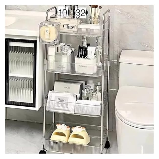 3/4 Layer Rolling Trolley Storage Rack - Movable Trolley with Hanging Basket for Bathroom, Makeup, and Snack Organization(2-tier 2 baskets)-OlE86tXs