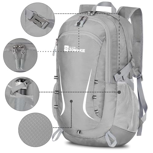 Image of ZOMAKE Lightweight Packable Backpack 35L, Foldable Backpacks Water Resistant Collapsible Light Daypack for Hiking(Silver Grey) | Light Hiking Backpacks Water Resistant Collapsible Day Pack for Travel, Everyday Carry, Multi-Pocket Layout, Heavy Duty Nylon