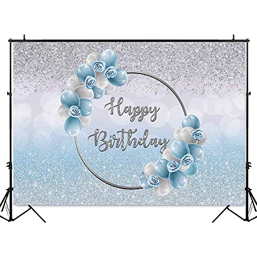 Fondo de Feliz cumpleaños con Purpurina Dorada Rosa, Globos Brillantes Rosados, Anillo Plateado, decoración de Fondo para Fiesta de cumpleaños de niña Dulce, A5 5x3ft / 1.5x1m