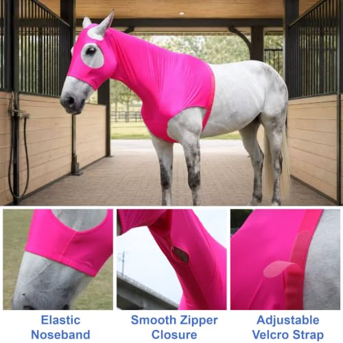 Image of Horse Slinky Hood with Zipper, Stretchy Sleazy Hood Fuchsia XXL | 4-Way Stretch, Mane & Braid Protector, Mane Tamer, Neck Cover for a Sleek and Well-Groomed Look, Show Prep, Under-Blanket Use