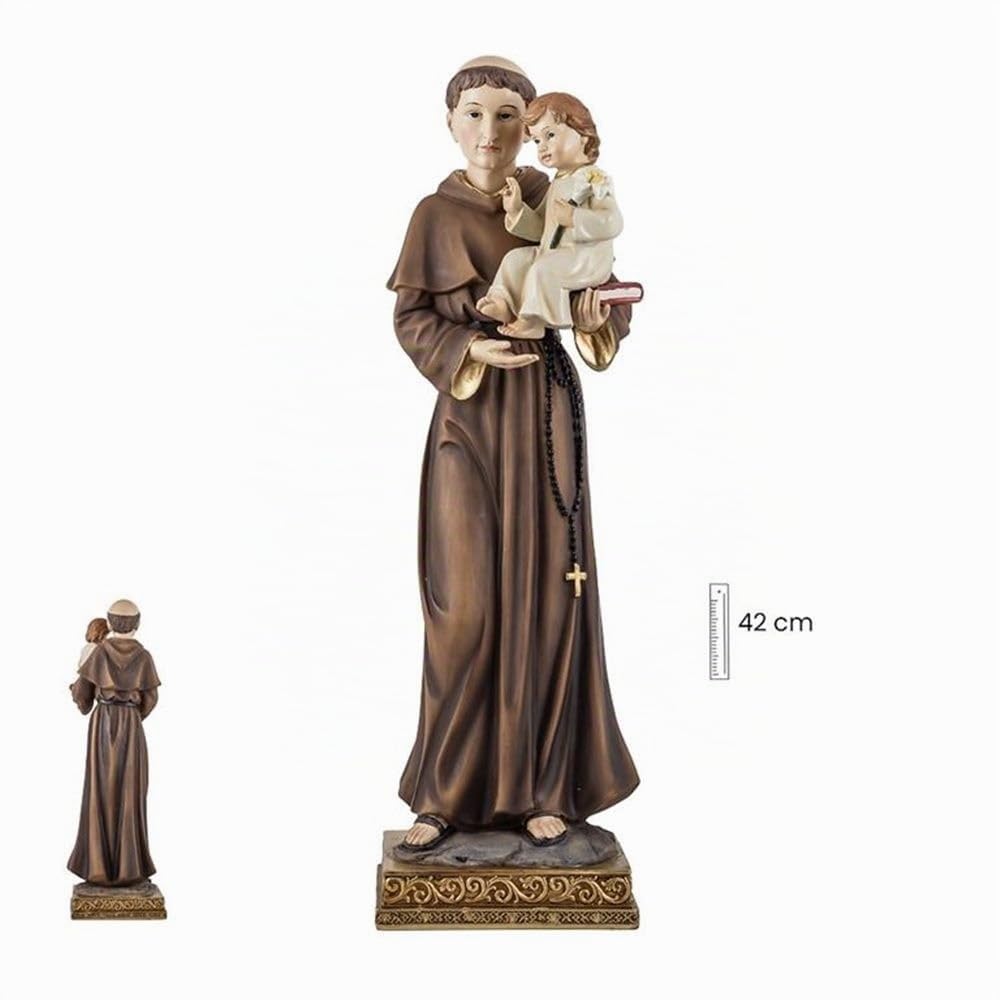 San Antonio de Padua Figura Religiosa 42 cm. Imagen Resina Detalle niño peana