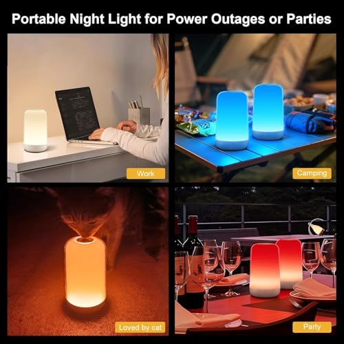 Image of Bedside Touch Lamp for Kids - LED Night Light with 3 Color Temperature, 7-Color Changing, Rechargeable 3600mAh Battery, Touch Control,Type-C Charging, Eye-Caring & Portable for Nursery,Bedroom