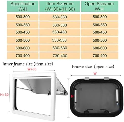 RV Exit Window 20x20in for 25-35mm Walls, Push-Out Style with Screen, Adjustable Angle - Ideal for Caravans & Campers, Durable Small RV Window
