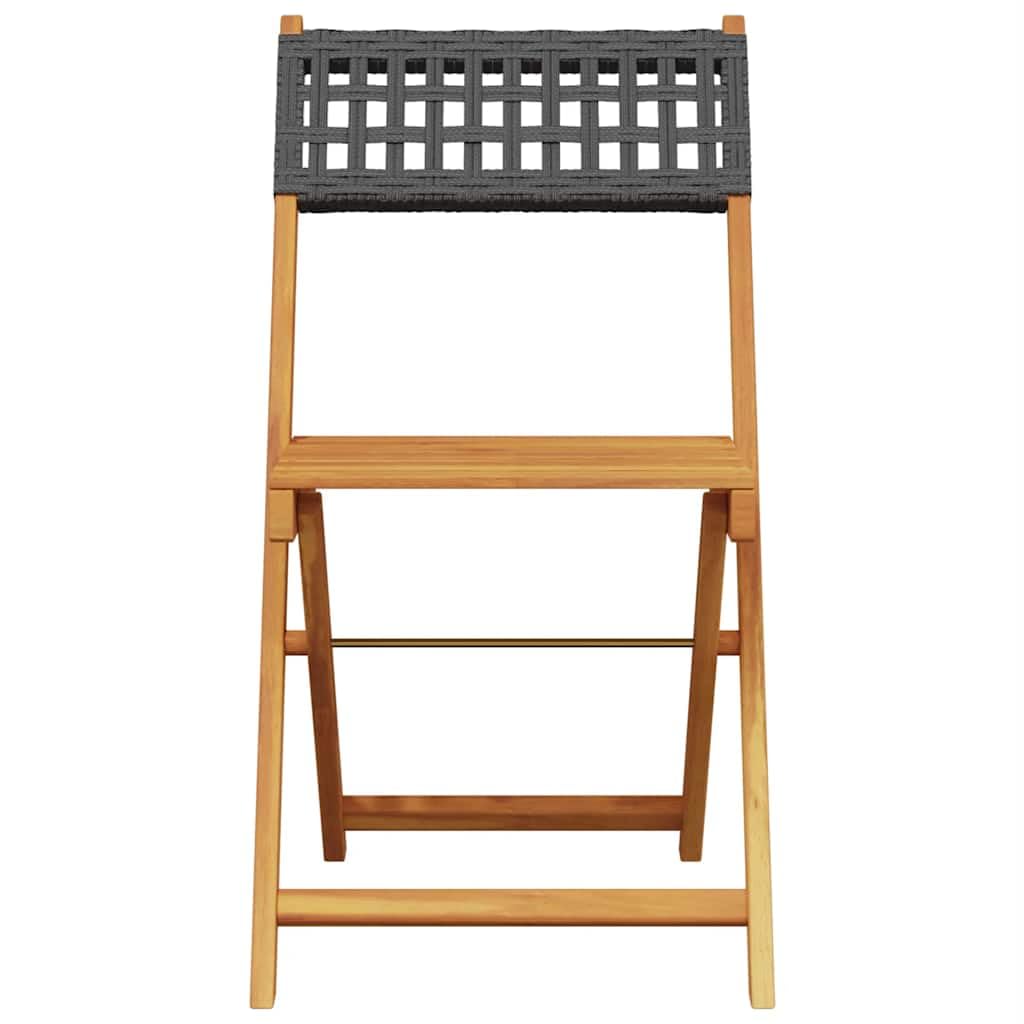 Set da bistrò, 3 pezzi, in polyrattan nero, in legno massello