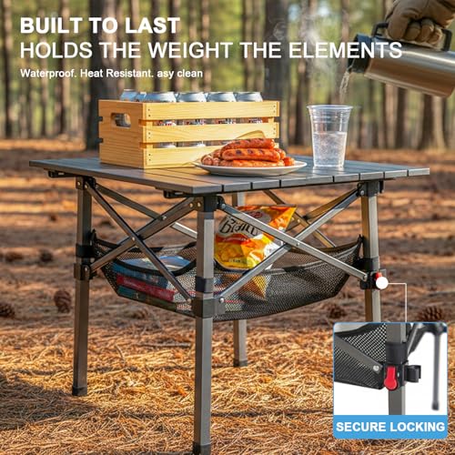 ARMOR CASTLE Folding Camping Table, Portable Lightweight Beach Tables for Sand Foldable, Aluminum Roll-up Folding Square Table for Outdoor Camping, Picnic, Card, Travel — view 4