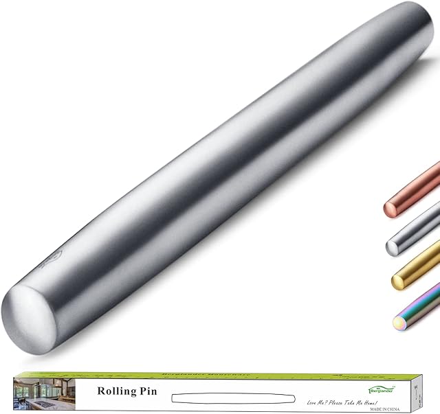 Berglander Stainless Steel Rolling Pin Matte Finish for Baking Pizza Dough, Pie, Cookie, Essential Kitchen Utensil Gift Ideas Gor Bakers.