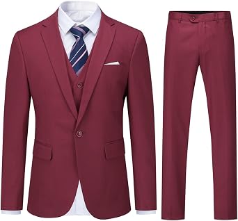 YOUTHUP Mens 3 Piece Suit Formal Business Slim Fit Suits 1 Button Solid Blazer Waistcoat Pants