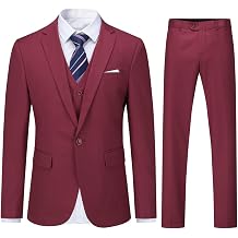 YOUTHUP Mens 3 Piece Suit Formal Business Slim Fit Suits 1 Button Solid Blazer Waistcoat Pants