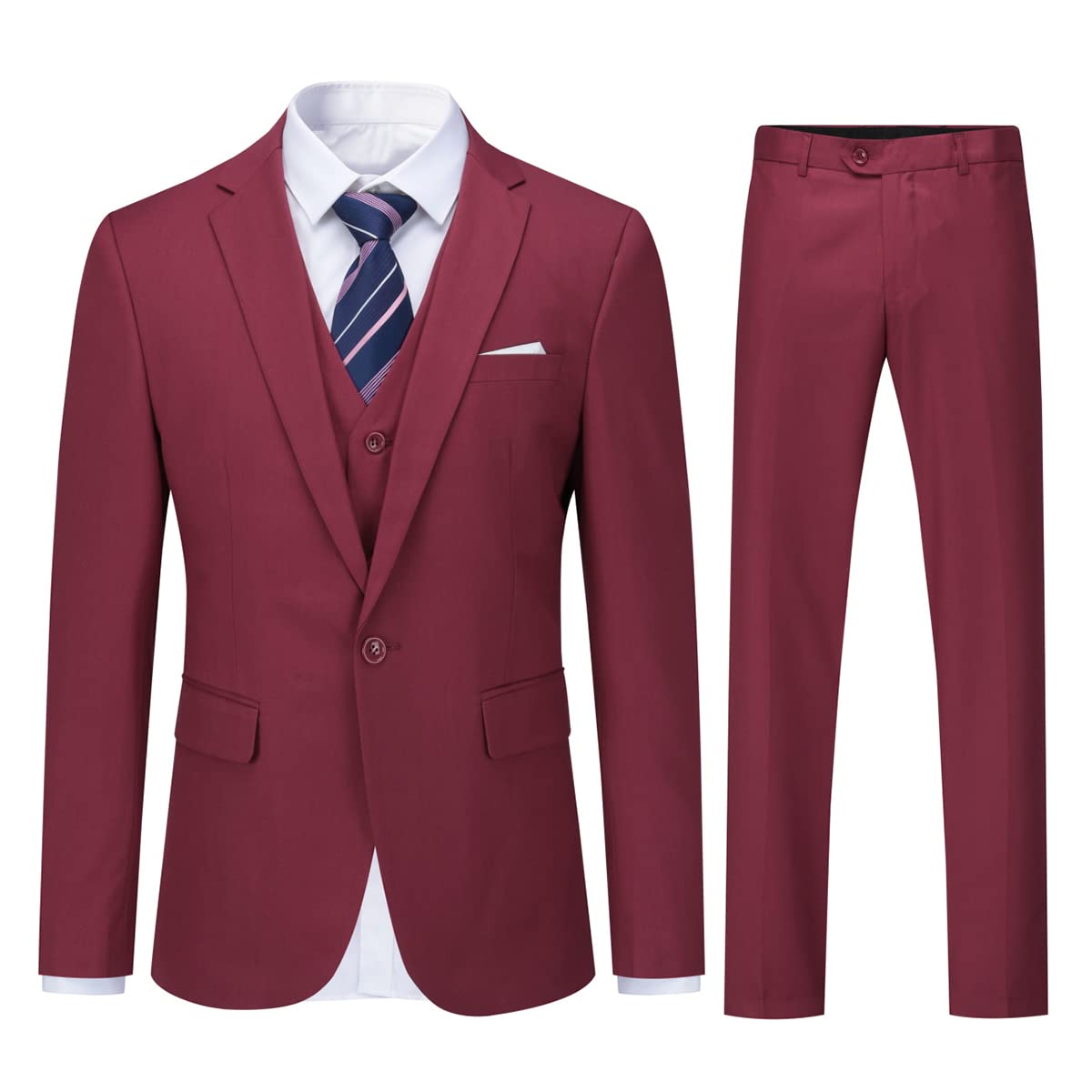 YOUTHUP Trajes para Hombre 3 Piezas para Boda Negocios Slim Fit Smoking con un Botón Formal Chaqueta y Pantalón