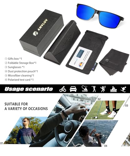 Image of ANYLUV Polarized Sunglasses for Men Rectangular Classic Al-Mg Metal Frame Sun Glasses Mens Sunglasses with UV Protection