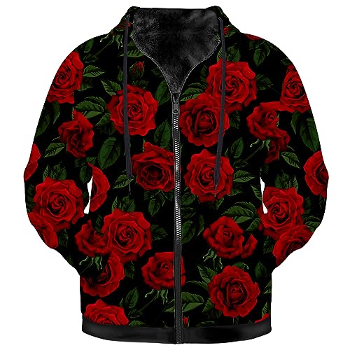 Rose Jacket for Women Men Fleece Sweatshirts Zip Up Hoodies Long Sleeve Hooded Coat with Drawstring Pockets3