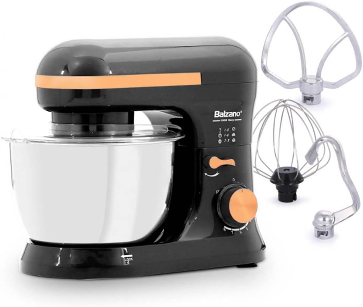 Balzano Stand Mixer, 400W, 4.5L Kitchen Stand Mixer Machine Stainless Steel Bowl With 8 Speed Settings. With Multiple Accessories For Baking & Cooking SM-1510N, Black - 1 Year Warranty