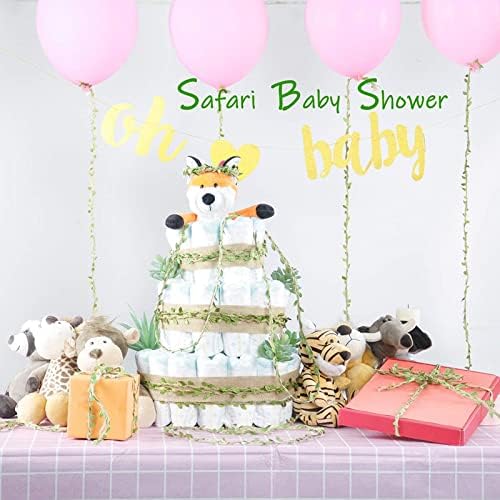 Natural Hemp Rope with Green Leaves,33 Foot Natural Jute Belt with Artificial Leaves, Suitable for Birthday, Wedding, Home, Garden, Jungle Party Decoration, and DIY Craft Decoration