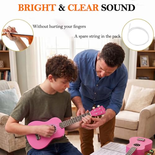 Image of Everjoys Soprano Ukulele Beginner Kit 21 Inch w /Free Online Lesson Gig Bag Tuner Picks Strap, Fast to Learn (Shinny Purple)