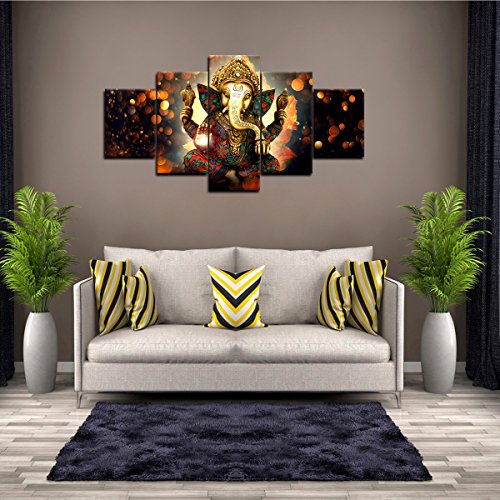 Amemny Canvas Painting Wall Art Home Decor For Living Room Hd Prints 5 Pieces Elephant Trunk God Modular Poster Ganesha Pictures Wooden Office Bathroom Framed Ready To Hang #TOP3