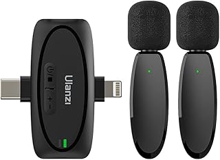 ميكروفون لافالير لاسلكي V6 لكاميرا ايفون وايباد واندرويد 3 في 1 بخاصية التوصيل والتشغيل لتسجيل الفيديو عبر الهاتف والمقابلات ومدوني اليوتيوب بنطاق نقل 50 م من اولانزي