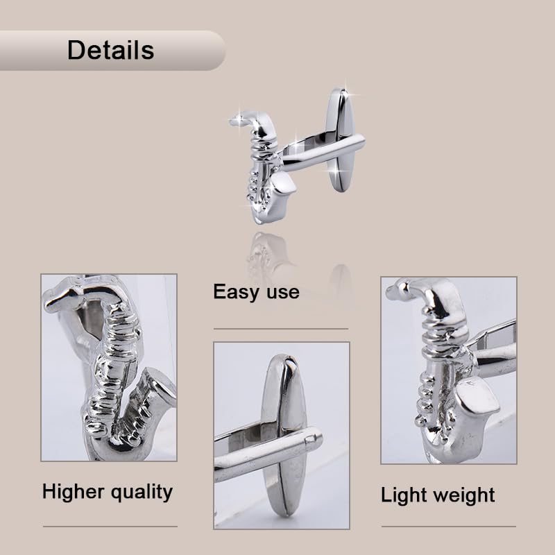 Mancuernillas saxofón para hombre y músico miniatura 2