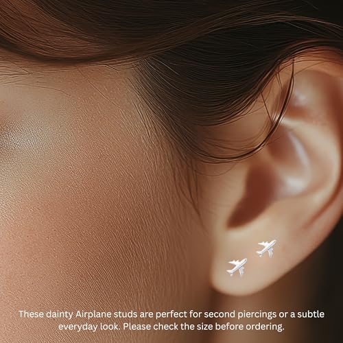Airplane 925 Sterling Silver Stud Earrings, Tiny Dainty Piercing Jewelry3