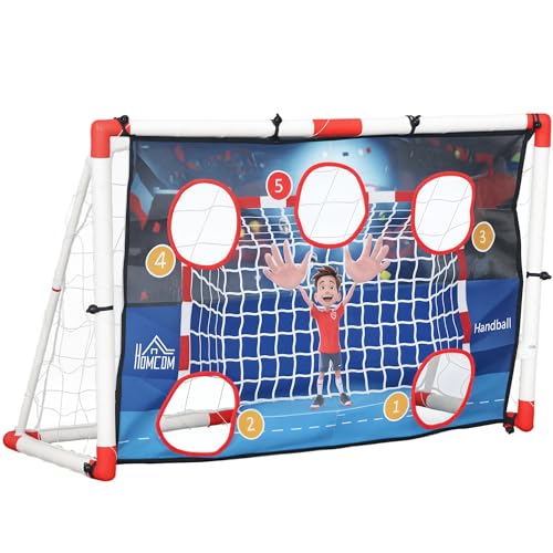HOMCOM But de Foot et Cage de Handball extérieur 2 en 1, 5 Zones cibles, Ballon Gonflable avec Pompe, piquets de Sol en U, Cadre léger, 116 x 48 x 76 cm,...