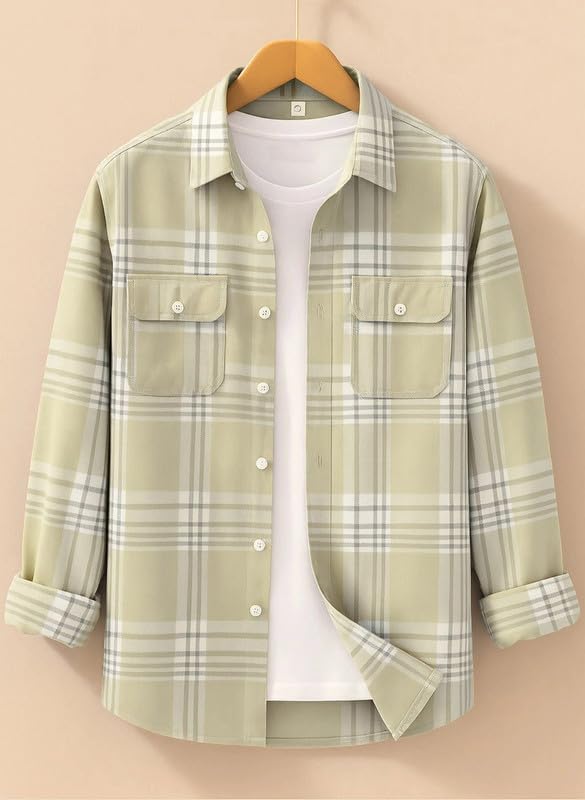 Image of DEELMO Men's Stylish Cotton Blend Casual Chakes Shirt || Full Sleeve Shirt with Dual Flap Pockets Fabric || Perfect for Casual and Classic Fit & Style || Stylish Everyday Wear