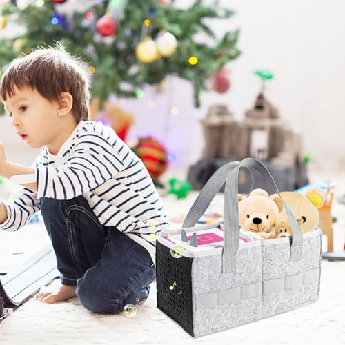 Image of Travel Carrying Bag for Toniebox Starter Set and Accessories, Felt Organizer Bag with Handle for Toniebox Audio Player and Tonies Figurines,Gray