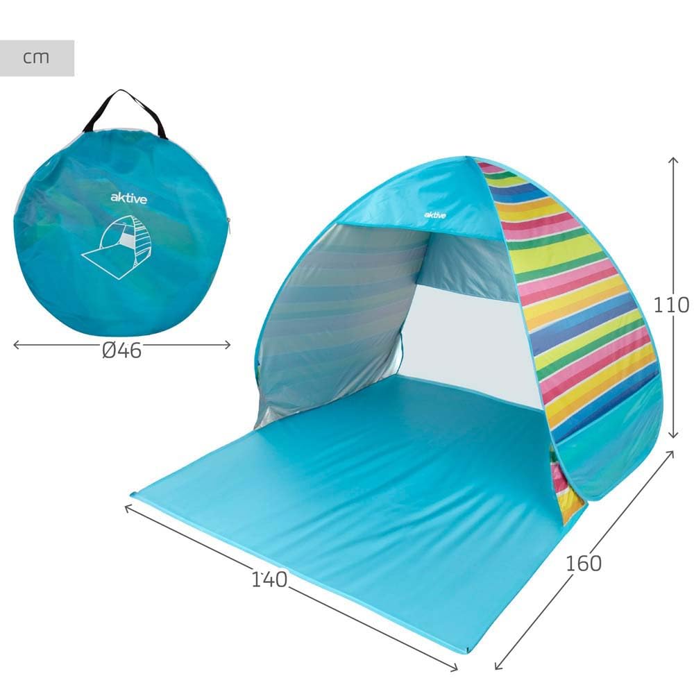 AKTIVE Tenda da spiaggia, Pop up, 140x160x110 cm, 2 persone, Protezione UV50, Zanzariera posteriore, Colonna d'acqua 200 mm, Poliestere, Borsa di trasporto, Tende pieghevoli (62378)