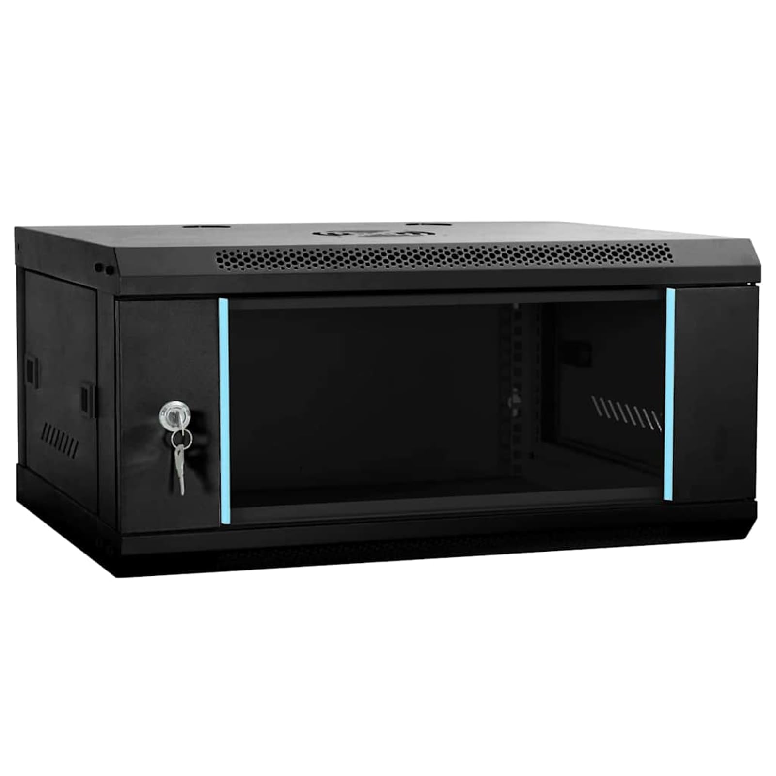 Armadio di rete in acciaio nero, 60 x 35 x 28 cm, con ante chiudibili, per componenti di rete in ufficio e appartamento