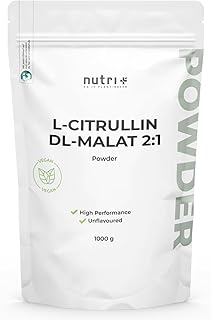 nutri+ L-Citrulline malate en poudre 1 kg - hautement dosé + végétalien + pur - booster de musculation + fitness - L-Citrulline malate DL 2:1 Powder - qualité premium issue de la fermentation végétale