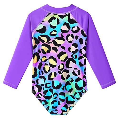 TFJH E Roupa de banho infantil para meninas com proteção UV 50+ manga comprida, zíper, Collant roxo,