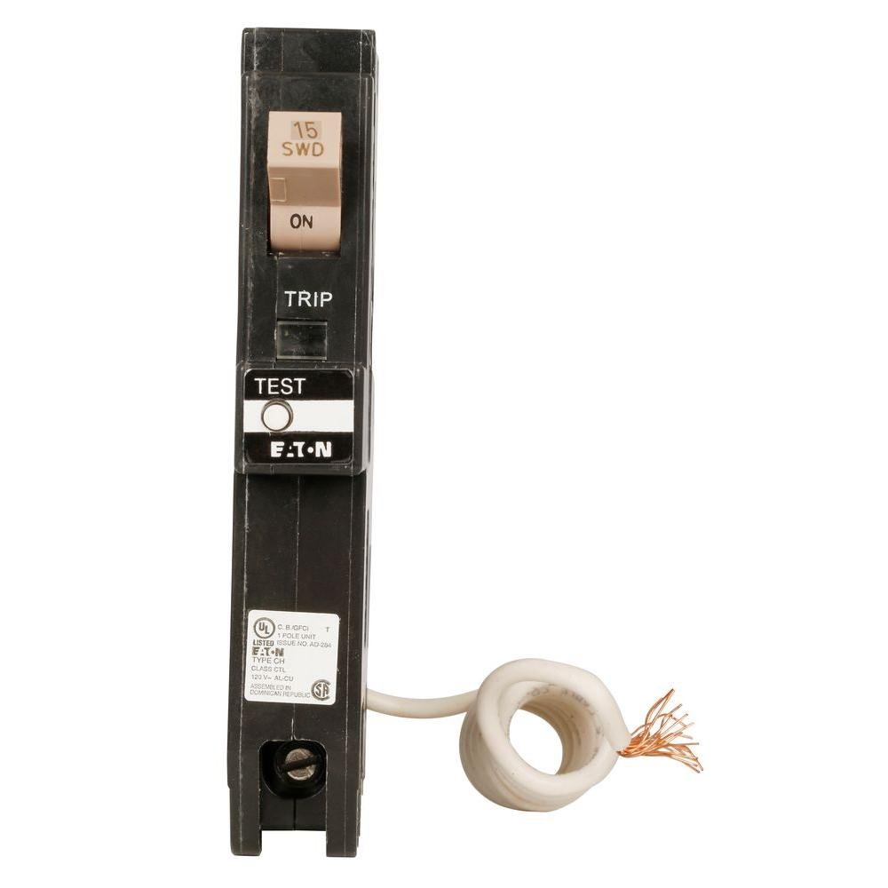Eaton Type CH 15 Amp 3/4 in. Single Pole Self Test Ground Fault Circuit Breaker with Trip Flag