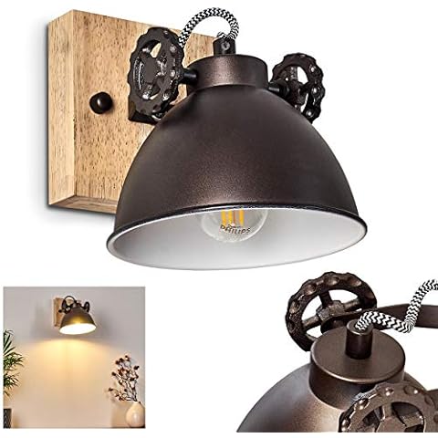 Wandleuchte Svanfolk, Wandlampe aus Metall und Holz in Schwarz-Braun/Natur, 1-flammig Cover
