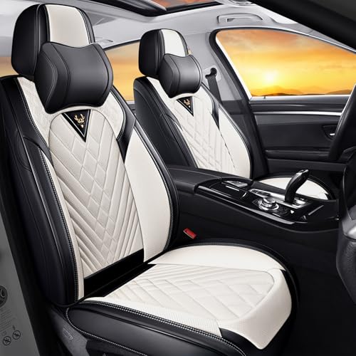 Image of for Toyota RAV4 Seat Covers 2008-2026, Waterproof Car Seat Covers | Nappa Leather Seat Covers for RAV4 Front Set, Airbag Compatible, Full Coverage Seat Protectors, Easy Install(Black /White)