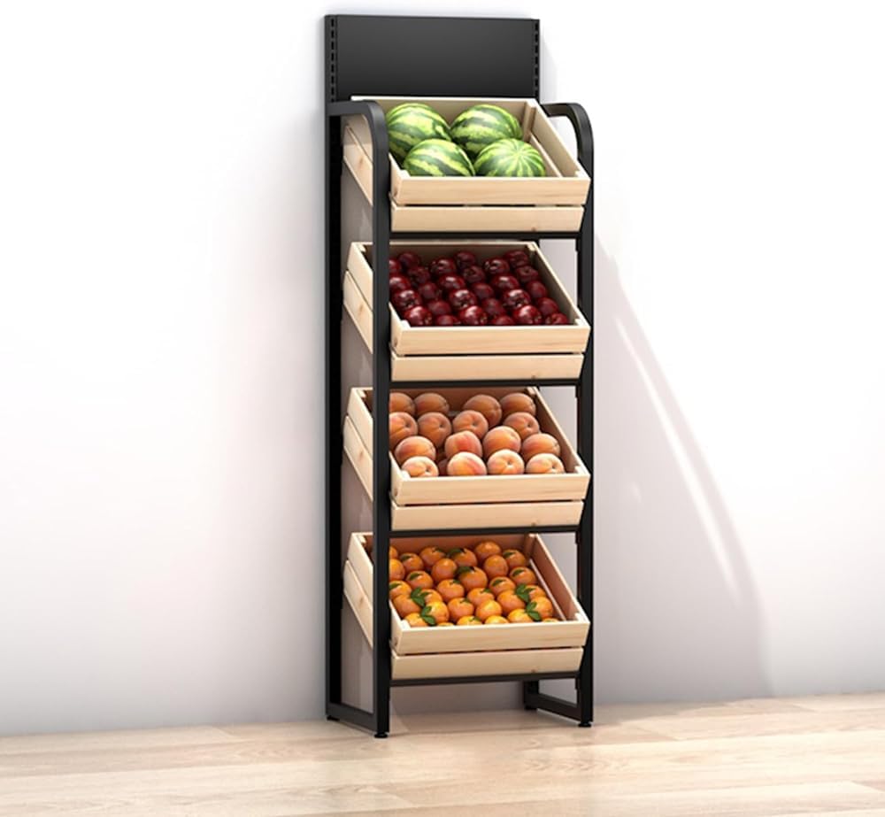 KLYDBMYT Snack Storage Rack ，4 Tier Commercial Fruits & Vegetables Display Shelf for Retail Kitchen ， Large Produce Holder for Onions and Potatoes