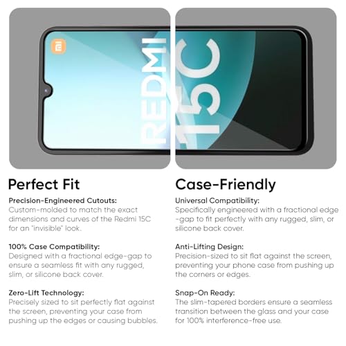 Image of POPIO Military-Grade Gorilla Tempered Glass for Xiaomi Redmi 15C 5G / Xiaomi Poco C85 5G | 9H Hardness, Edge-to-Edge, Bubble-Free
