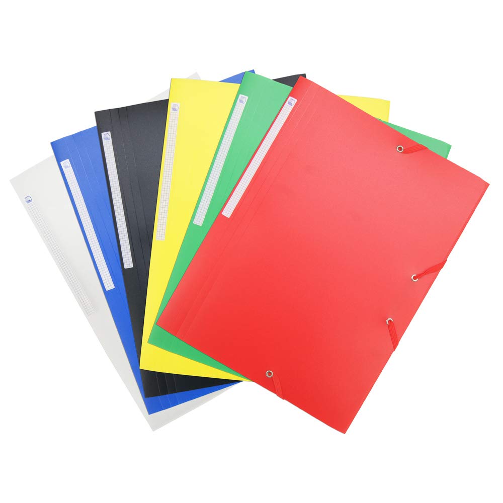 Waytex Pack of 6 Elasticated Folders 3 Flaps Polypropylene 4.5/10 Soft A4 - Assorted Colours
