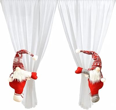 2 Pcs Christmas Curtain Buckle Tieback Swedish Santa Gnome Curtain Fastener Buckle Plush Gnome Curtain Holder Curtain Tieback for Bedroom Window Home Ornaments
