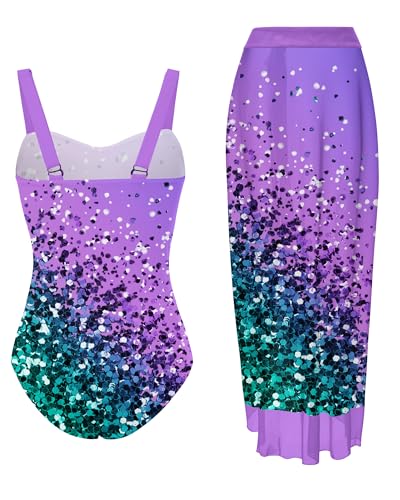 UNIFACO Girls One Piece Swimsuit with Cover Up Skirt 2 Piece Bathing Suit Swimwear Sets 6-12T2