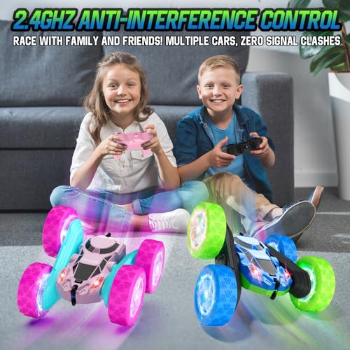 Image of Hamdol RC Cars Toys for Kids Ages 6-12, 360 Spinning Double-Sided Remote Control Car with LED Lights, 4WD Rechargeable Toy for Boys Age 8-10, Perfect Birthday Holiday Valentines Easter Gift