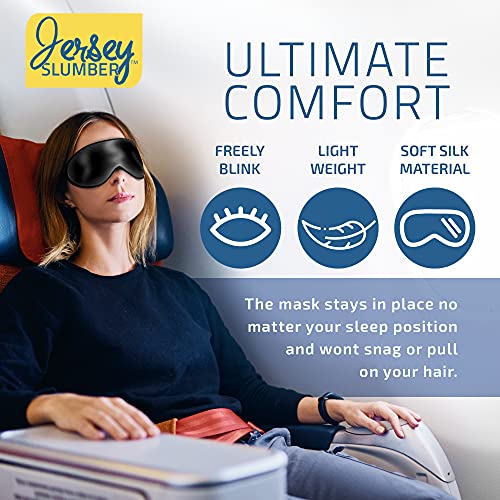 Image of Silk Sleep Eye Mask for Men Women, Comfortable Super Soft Eye Mask with Adjustable Strap, 100% Pure Silk, Blocks Light, Jersey Slumber (Black, 1 Count (Pack of 2))