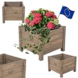 MODO24 Blumenkasten aus Kiefernholz, Pflanzkübel Holz, Hochbeet Blumentopf, Balkonkasten, Blumenkübel Outdoor Holzkiste für Garten Terrasse, Imprägniert Wetterfest, 31x40x40 cm, Farbe: Grau