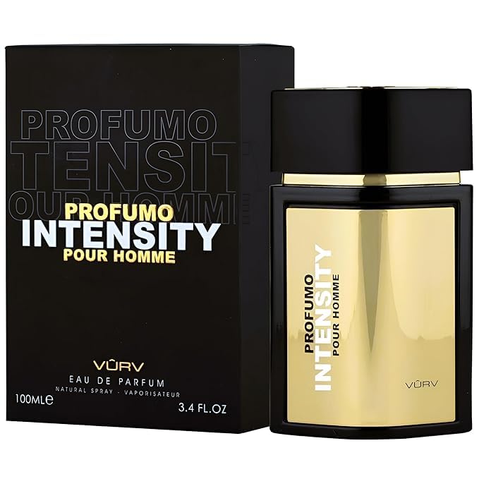 Profumo Intensity Pour Homme Eau de Parfum, espray natural, dorado y negro, 3.4 onzas líquidas, 3.4 onzas líquidas