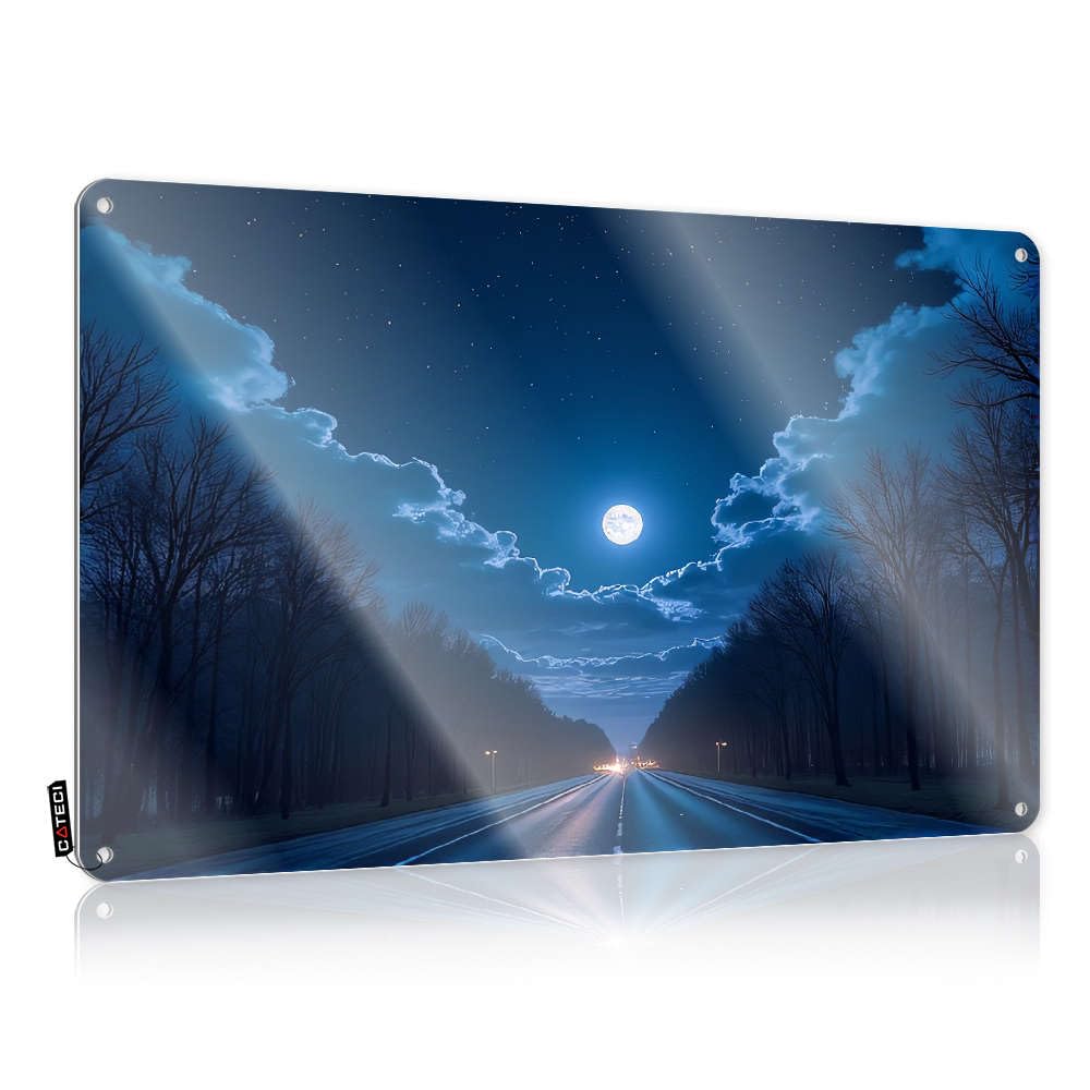 Fzfn Colour A Serene Night Road Under A Full Moon. Inappropriate Decoration | Front Door Decorations Vintage Style Accessories Outhouse Decoration Easy Hang(30X40cm)