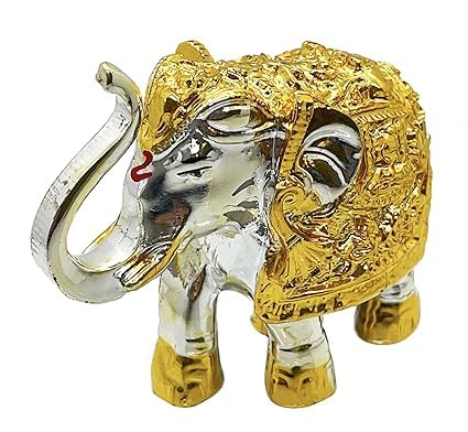Image of Paksh Silver Gifts Silver Coated Wax Elephant Idol with Trunk Up | Silver Elephant Statue for Home Decor | Solid Elephant Idol Symbol of Lord (Gold, 6 Inch)