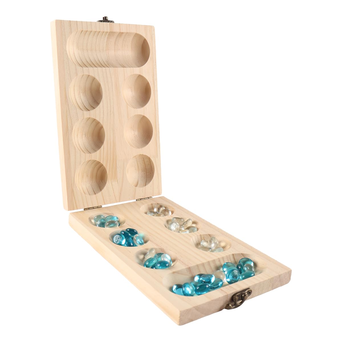 zalati Mancala Board Game Set with Wooden Folding Board and Colored Glass Beads Classic Mancala Strategy Game