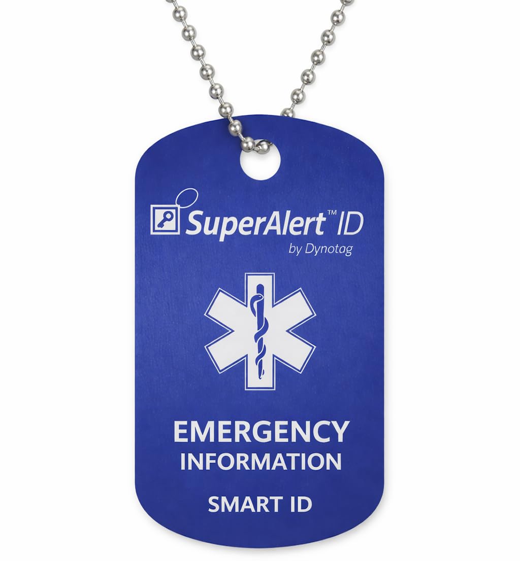 Dynotag® SuperAlertID Smart Medical ID Anodized Aluminum Pendant & Chain Set, with DynoIQ™ & Lifetime Service.