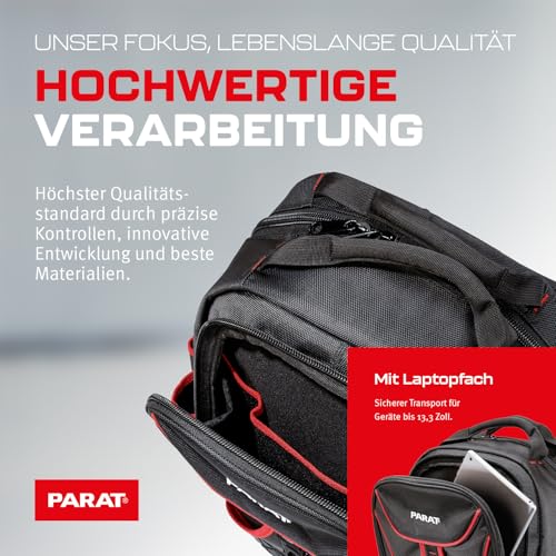 PARAT BASIC Backpack | Werkzeugrucksack 23L für Elektriker | Robuster Nylon Rucksack | Werkzeugrucksack mit 15 Fächern & 6 Gummischlaufen | Elektriker Rucksack mit verstärktem Boden