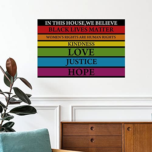Wall Decal Pride Gay Lesbian Same Sex LGBTQ Removable Vinyl Sticker in This House We Believe Wall Art Sticker Rainbow Home Decoration for Girl Boy Bedroom Living Room Office 16 inch