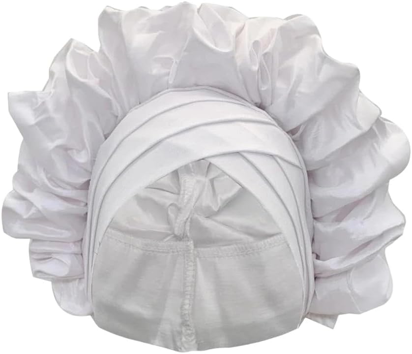 Women Ruffled Turban Cap for African Nigeria Wedding Party Silk Headwrap Lady Headwear