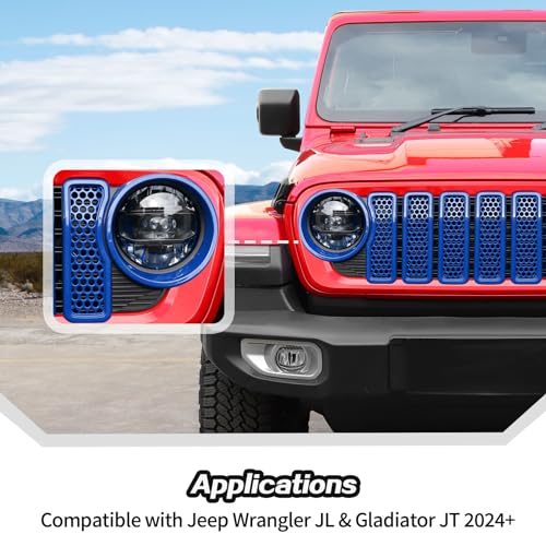 Image of JeCar Mesh Grill Inserts & Headlight Covers Fit for 2024+ Jeep Wrangler JL Grill Covers Trim Accessories (9pcs Blue)